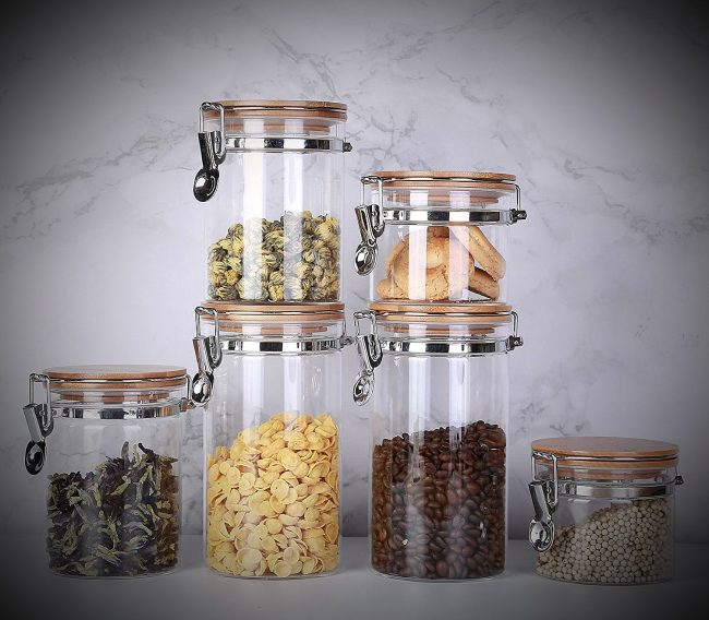 KKC Home Accents Glass Storage Jars with Airtight Lids, Pack of 3