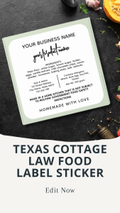 Texas Cottage Law Food label sticker