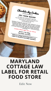 Maryland Cottage Law Label for retail food store