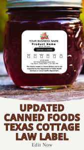 Updated Canned Foods Texas Cottage Law label