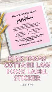 Pink Texas Cottage Law Food label sticker