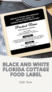 Black and white Florida cottage food label